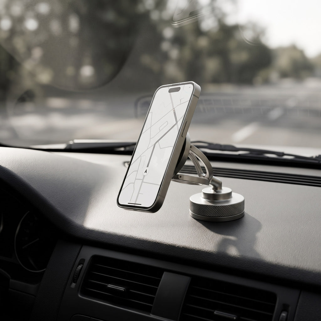 Phone mount on a car dashboard